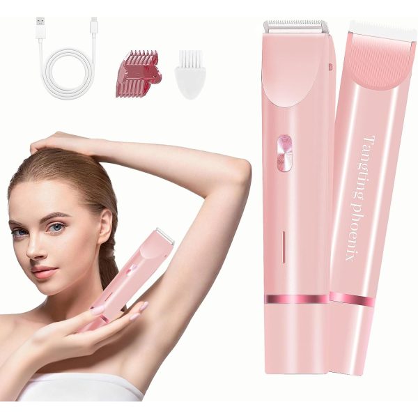 2-in-1 Electric Shaver & Bikini Trimmer for Women - Painless Hair Removal for Body, Face & Bikini, Hypoallergenic, IPX7 Waterproof, Cordless Wet/Dry for Shower & Travel (Pink)